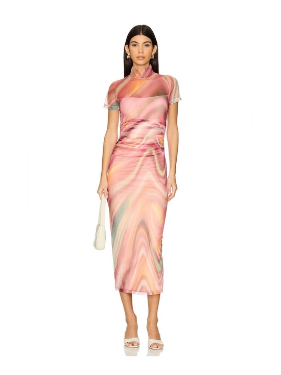 Amanda Uprichard Dresses & Skirts - Amanda Uprichard Marble-Print Midi Dress in Pink and Peach